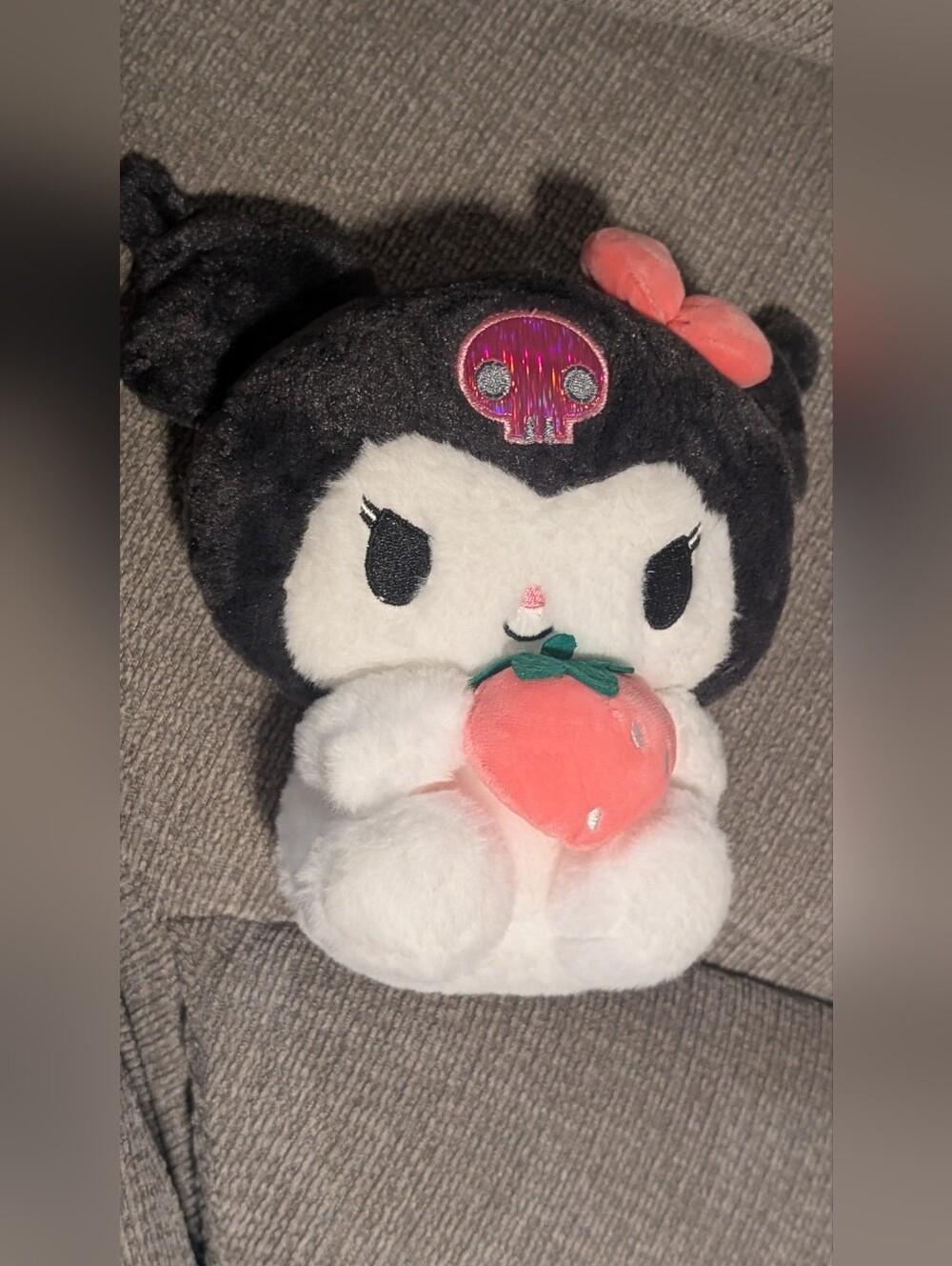 Kuromi Black & White Plush Character with Pink Bow and Strawberry Nwot - Picture 3 of 5